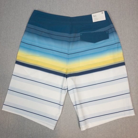 10" Blue Yellow White Striped Rapido Board Shorts - Picture 4 of 7